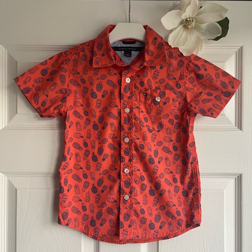 🍍HP🍍 Tommy Hilfiger Short Sleeve Button Down Shirt Boys Sz 5